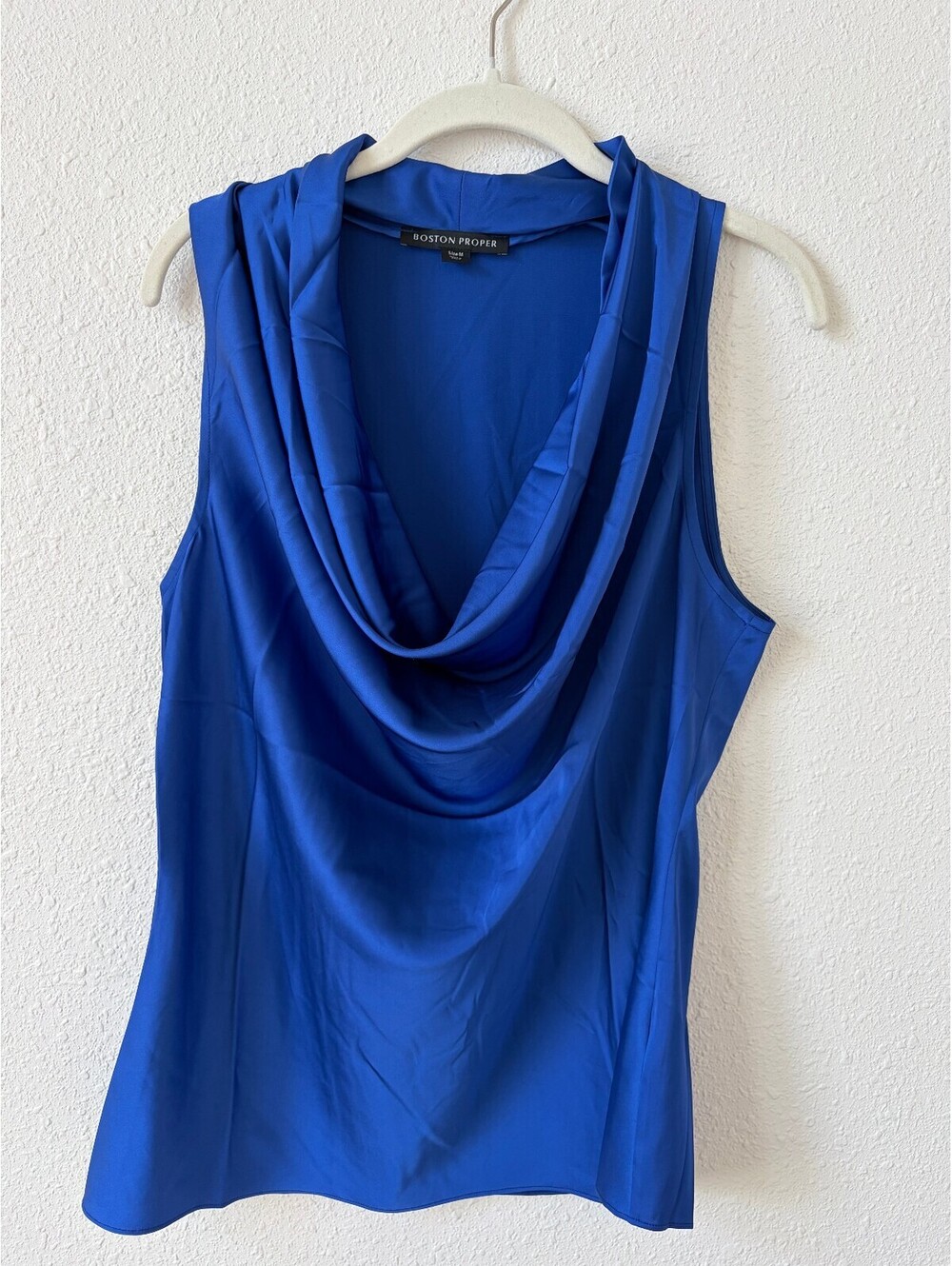 Boston Proper Satin Cowl Neck Sleeveless Top Blue Size Medium Luxury Party